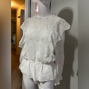Rebellion White Lace Ruffle Blouse Size Medium